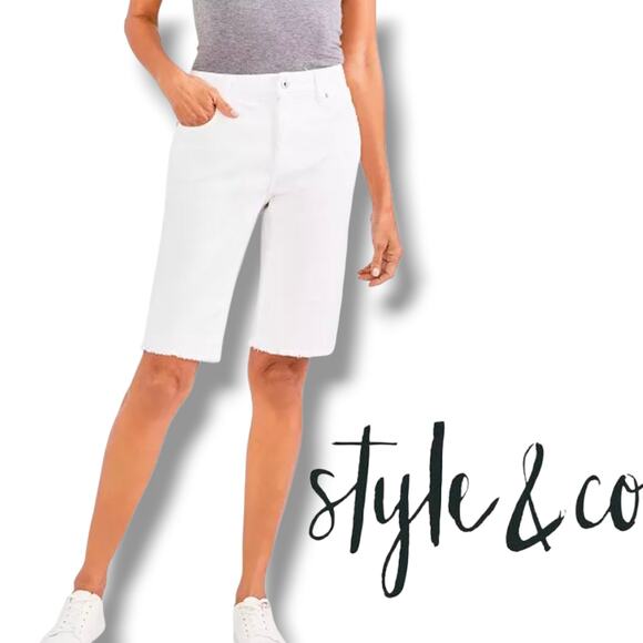 Style & Co Women’s White Bermuda Denim Shorts – Size 14, Raw Hemline - Picture 7 of 7